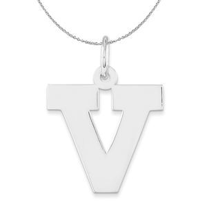 Silver Amanda Collection Medium Block Style Initial V Necklace - 20 In